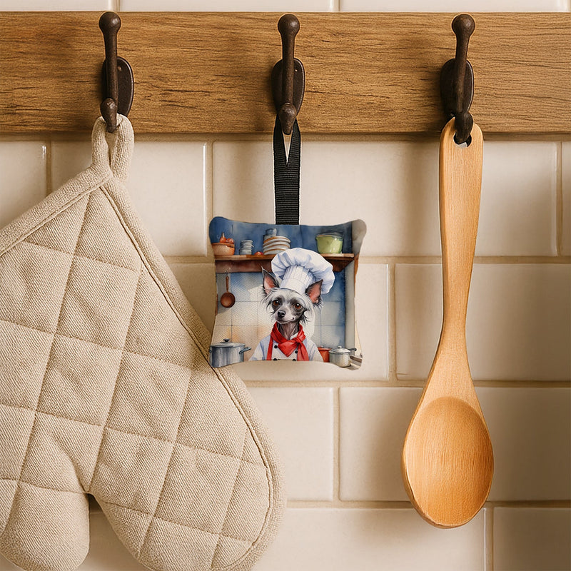 Chinese Crested The Chef Hanging Square Fabric Ornament 3.5 × 3.5