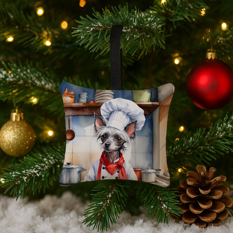 Chinese Crested The Chef Hanging Square Fabric Ornament 3.5 × 3.5