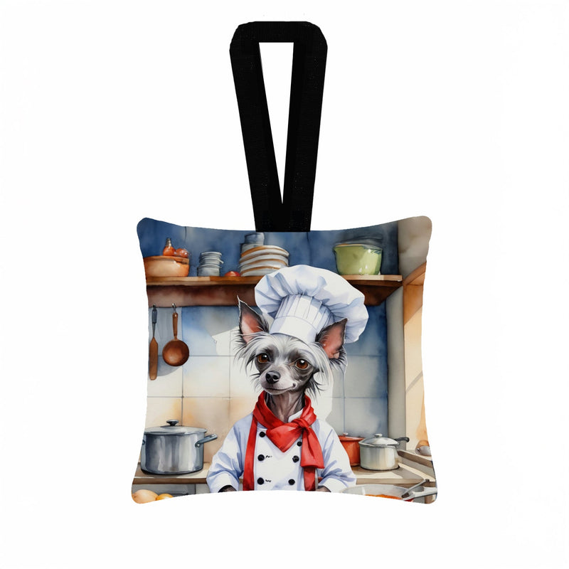 Chinese Crested The Chef Hanging Square Fabric Ornament 3.5 × 3.5