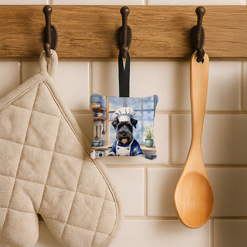 Kerry Blue Terrier The Chef Hanging Square Fabric Ornament 3.5 × 3.5