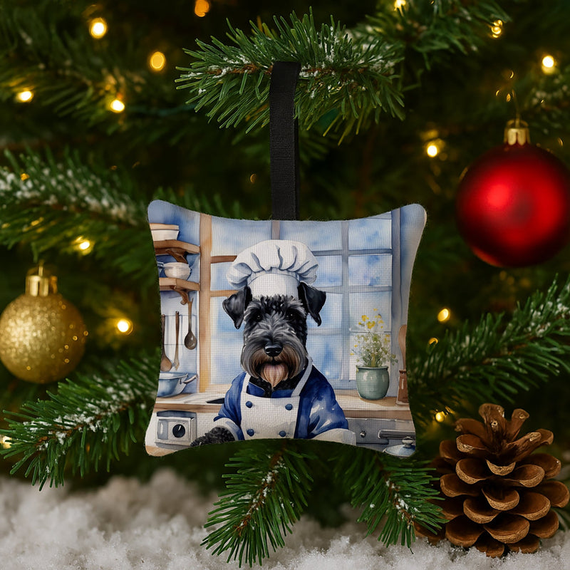 Kerry Blue Terrier The Chef Hanging Square Fabric Ornament 3.5 × 3.5
