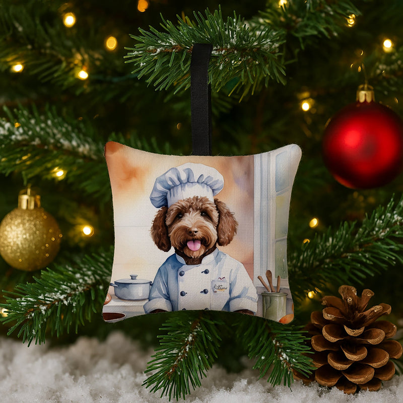 Labradoodle The Chef Hanging Square Fabric Ornament 3.5 × 3.5