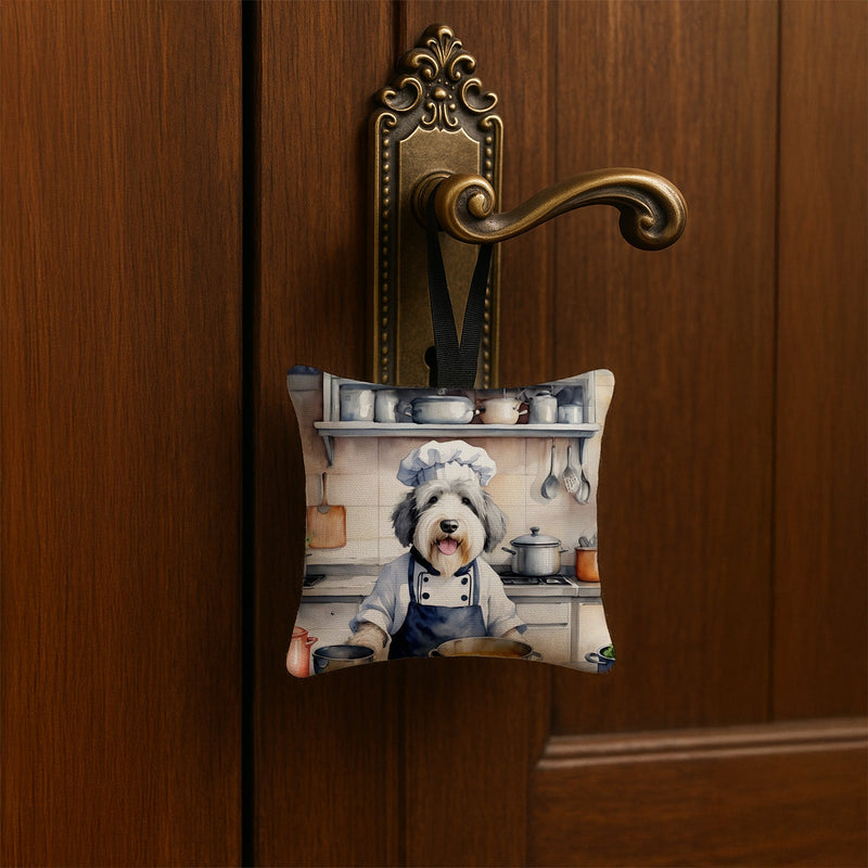 Old English Sheepdog The Chef Hanging Square Fabric Ornament 3.5 × 3.5