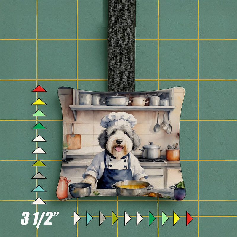 Old English Sheepdog The Chef Hanging Square Fabric Ornament 3.5 × 3.5