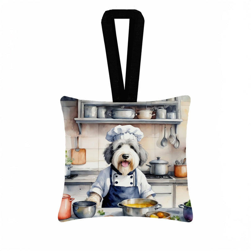 Old English Sheepdog The Chef Hanging Square Fabric Ornament 3.5 × 3.5