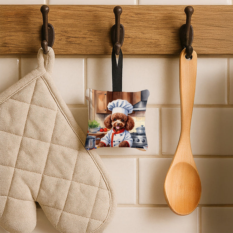 Chocolate Poodle The Chef Hanging Square Fabric Ornament 3.5 × 3.5