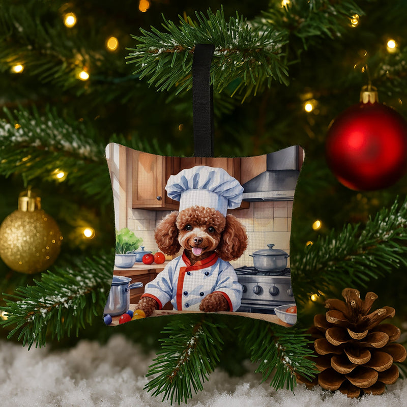 Chocolate Poodle The Chef Hanging Square Fabric Ornament 3.5 × 3.5