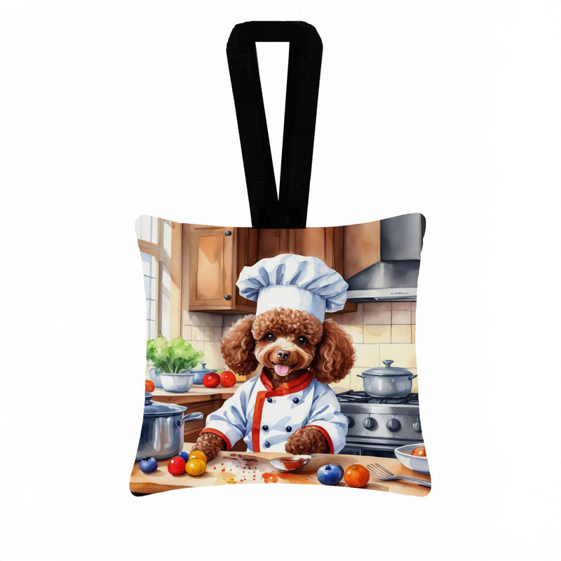 Chocolate Poodle The Chef Hanging Square Fabric Ornament 3.5 × 3.5