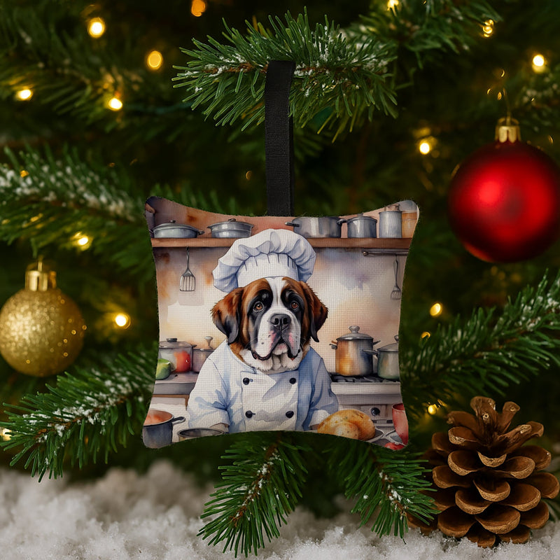 Saint Bernard The Chef Hanging Square Fabric Ornament 3.5 × 3.5