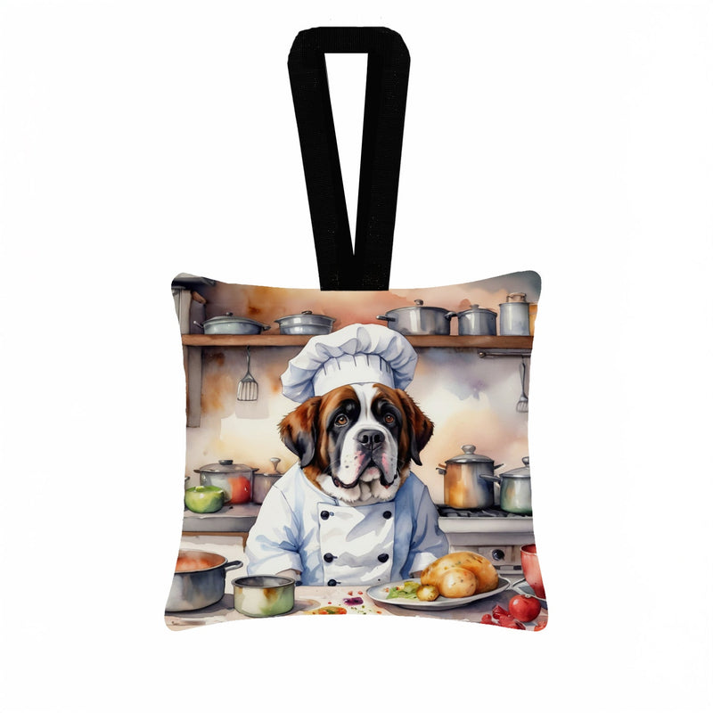 Saint Bernard The Chef Hanging Square Fabric Ornament 3.5 × 3.5