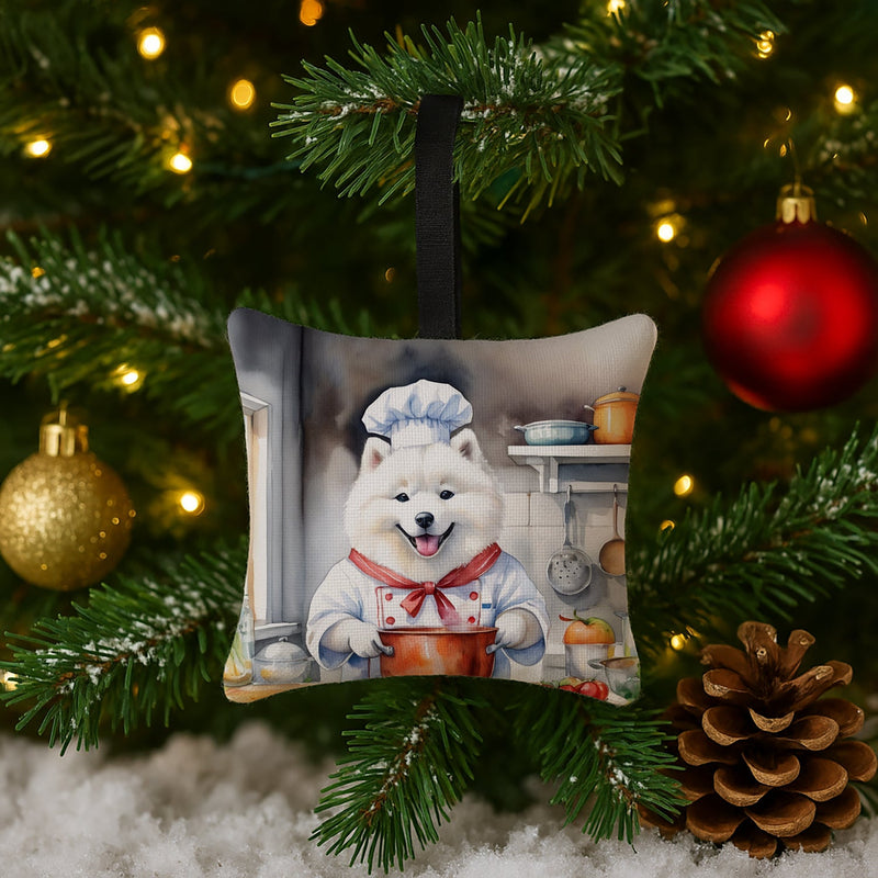 Samoyed The Chef Hanging Square Fabric Ornament 3.5 × 3.5