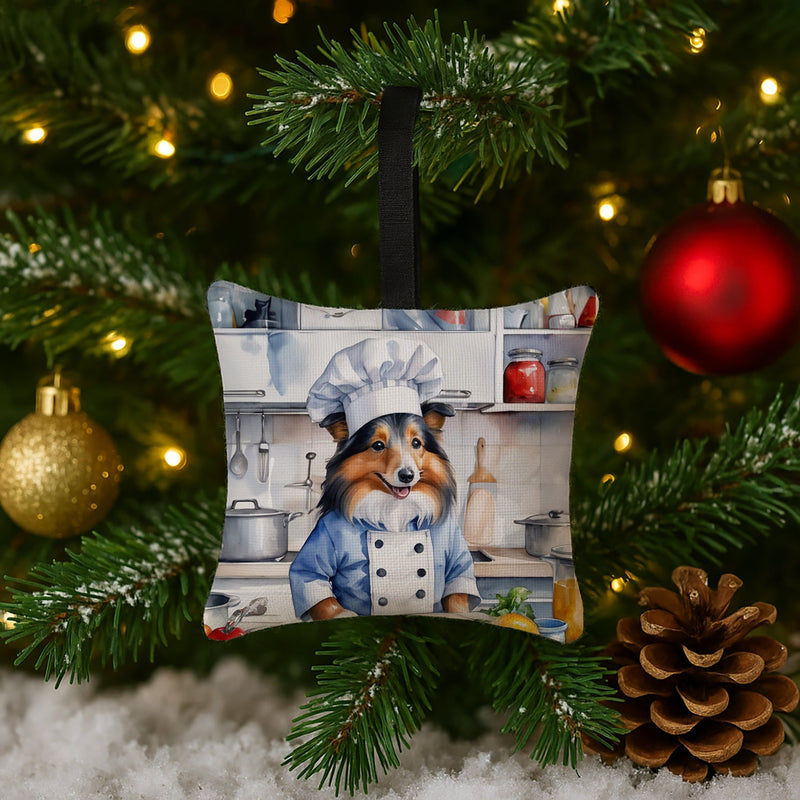 Sheltie The Chef Hanging Square Fabric Ornament 3.5 × 3.5