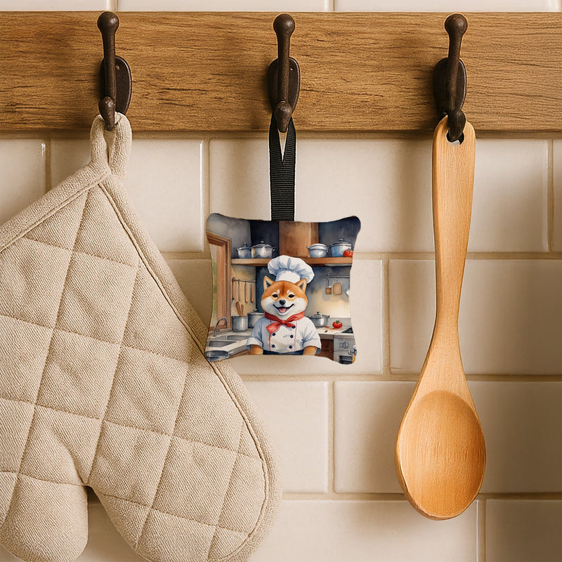 Shiba Inu The Chef Hanging Square Fabric Ornament 3.5 × 3.5