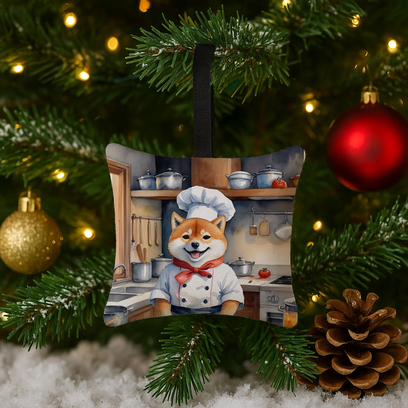 Shiba Inu The Chef Hanging Square Fabric Ornament 3.5 × 3.5