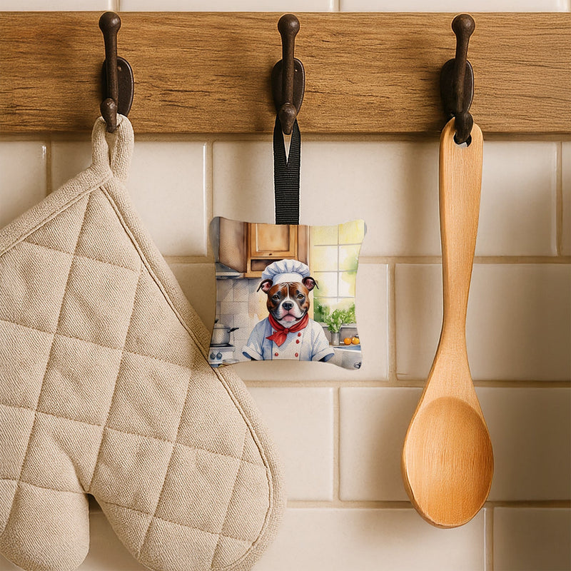 Staffordshire Bull Terrier The Chef Hanging Square Fabric Ornament 3.5 × 3.5