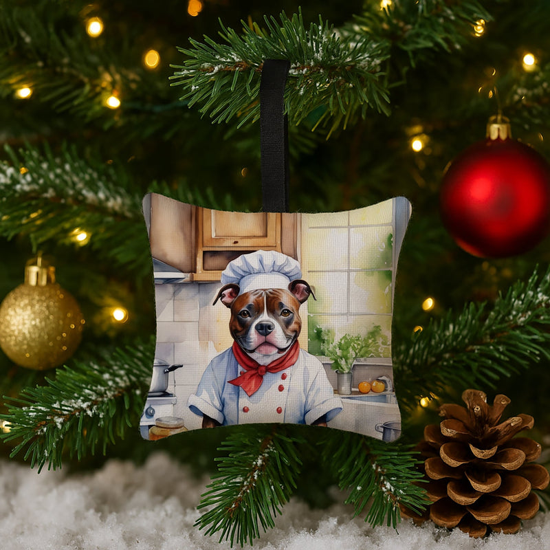 Staffordshire Bull Terrier The Chef Hanging Square Fabric Ornament 3.5 × 3.5