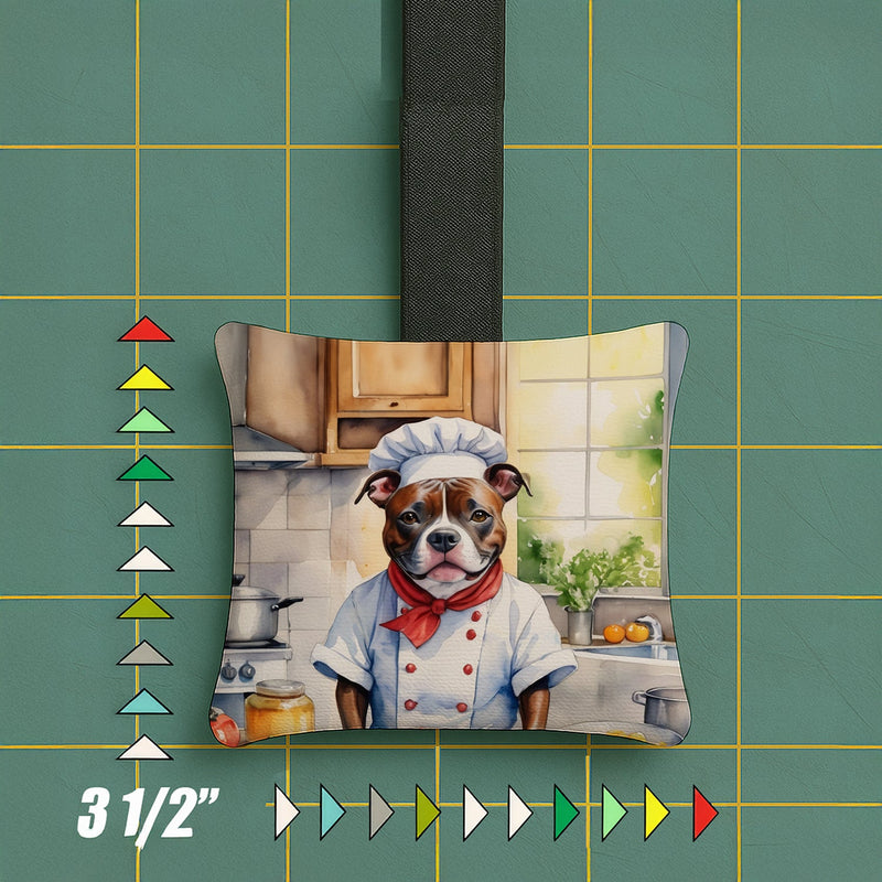 Staffordshire Bull Terrier The Chef Hanging Square Fabric Ornament 3.5 × 3.5