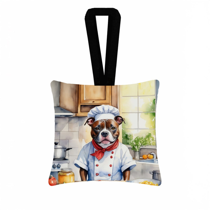 Staffordshire Bull Terrier The Chef Hanging Square Fabric Ornament 3.5 × 3.5