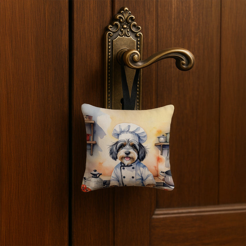 Tibetan Terrier The Chef Hanging Square Fabric Ornament 3.5 × 3.5