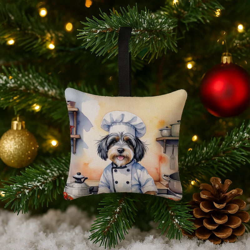 Tibetan Terrier The Chef Hanging Square Fabric Ornament 3.5 × 3.5