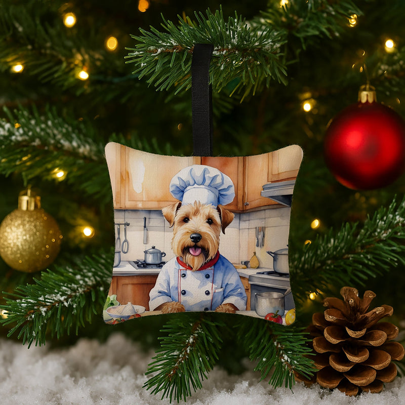 Wheaten Terrier The Chef Hanging Square Fabric Ornament 3.5 × 3.5