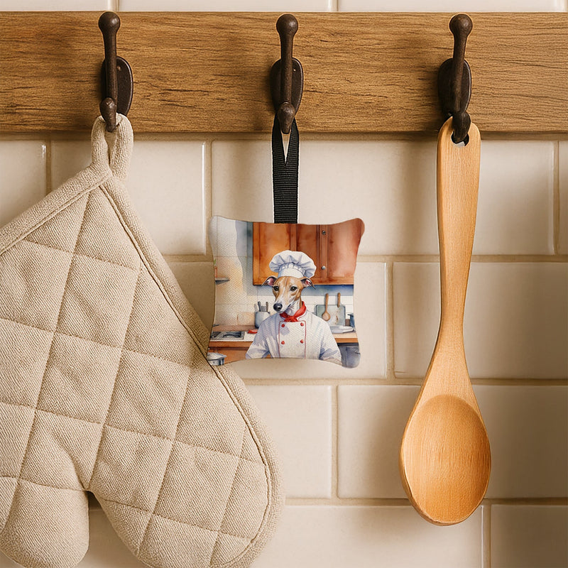 Whippet The Chef Hanging Square Fabric Ornament 3.5 × 3.5