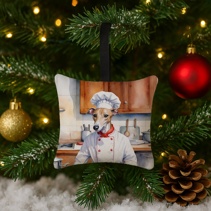 Whippet The Chef Hanging Square Fabric Ornament 3.5 × 3.5