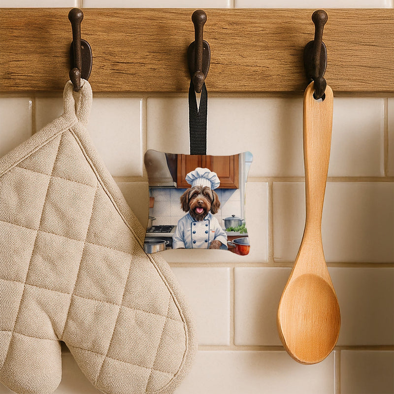 Wirehaired Pointing Griffon The Chef Hanging Square Fabric Ornament 3.5 × 3.5