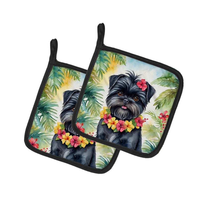 Affenpinscher Luau Pair of Pot Holders