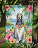 Afghan Hound Luau Garden Flag – Tropical Dog Decor with Hibiscus & Palm Leaves