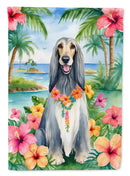 Afghan Hound Luau Garden Flag – Tropical Dog Decor with Hibiscus & Palm Leaves