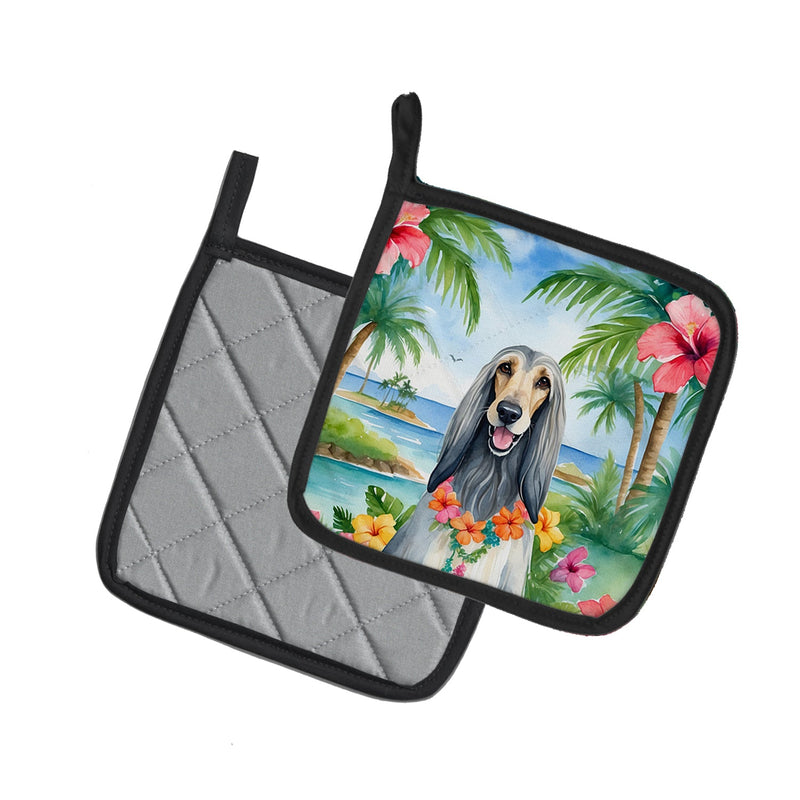 Afghan Hound Luau Pair of Pot Holders