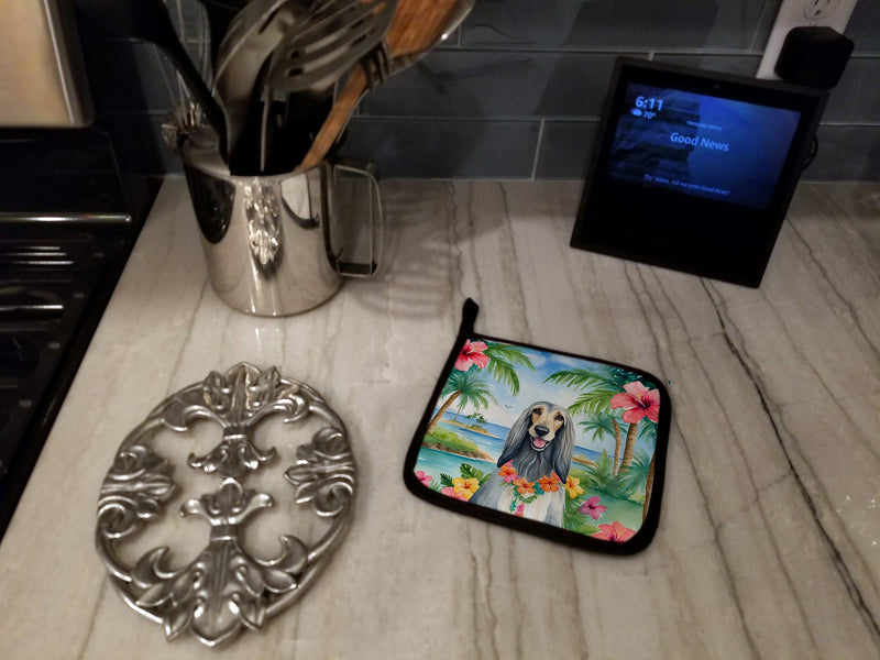 Afghan Hound Luau Pair of Pot Holders