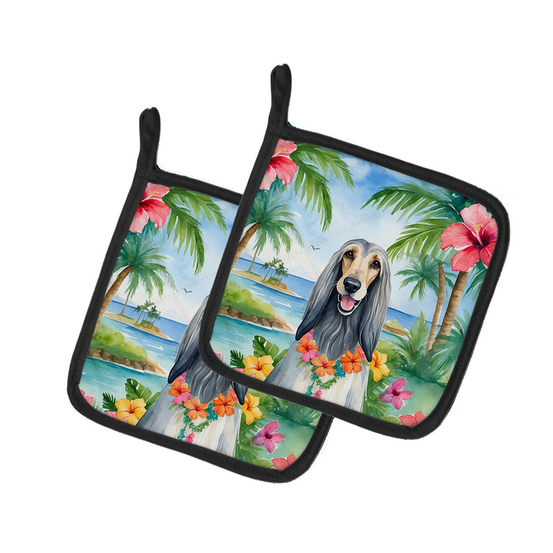 Afghan Hound Luau Pair of Pot Holders