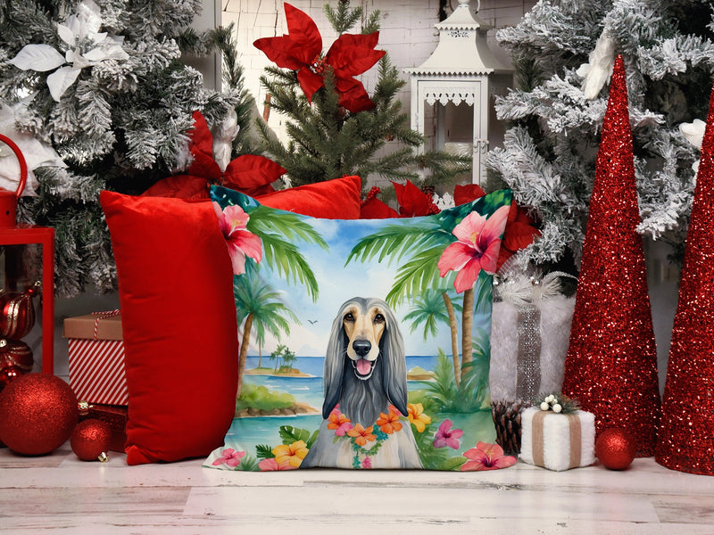 Afghan Hound Luau Throw Pillow - 14x14 Decorative Pillow – Art for Your Home & Patio