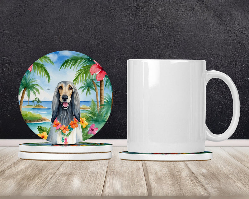 Afghan Hound Luau Large Sandstone Coasters Pack of 4