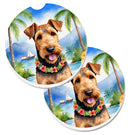 Airedale Terrier Luau Car Coasters – Set of 2 - Absorbent Stone with Fun & Functional Artwork