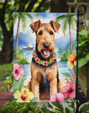 Airedale Terrier Luau Garden Flag – Tropical Dog Decor with Hibiscus & Palm Leaves