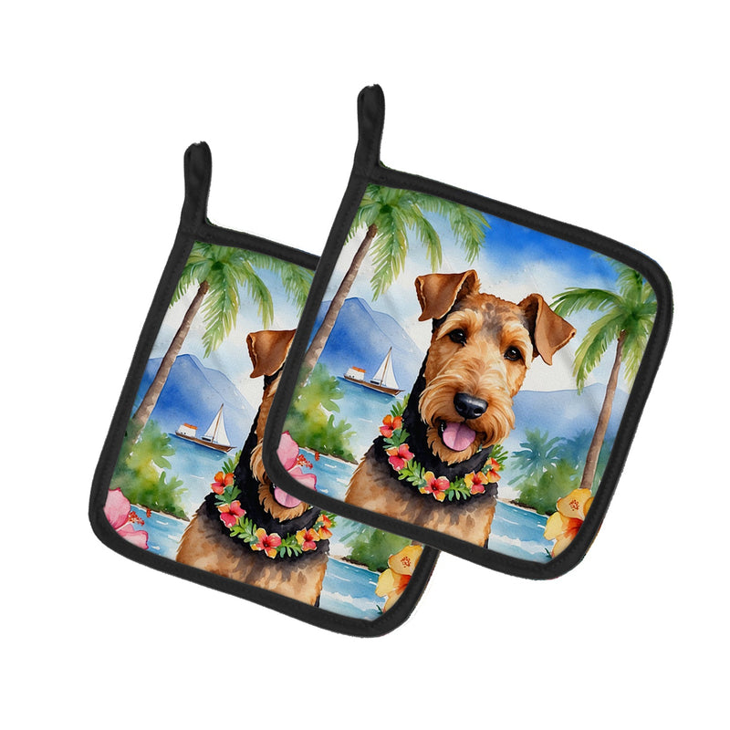 Airedale Terrier Luau Pair of Pot Holders