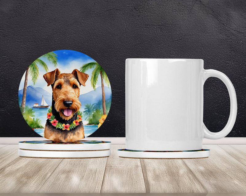 Airedale Terrier Luau Large Sandstone Coasters Pack of 4