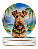 Airedale Terrier Luau Large Sandstone Coasters Pack of 4