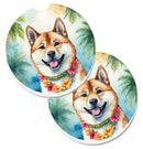 Akita Luau Car Coasters – Set of 2 - Absorbent Stone with Fun & Functional Artwork