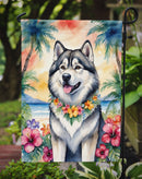 Alaskan Malamute Luau Garden Flag – Tropical Dog Decor with Hibiscus & Palm Leaves