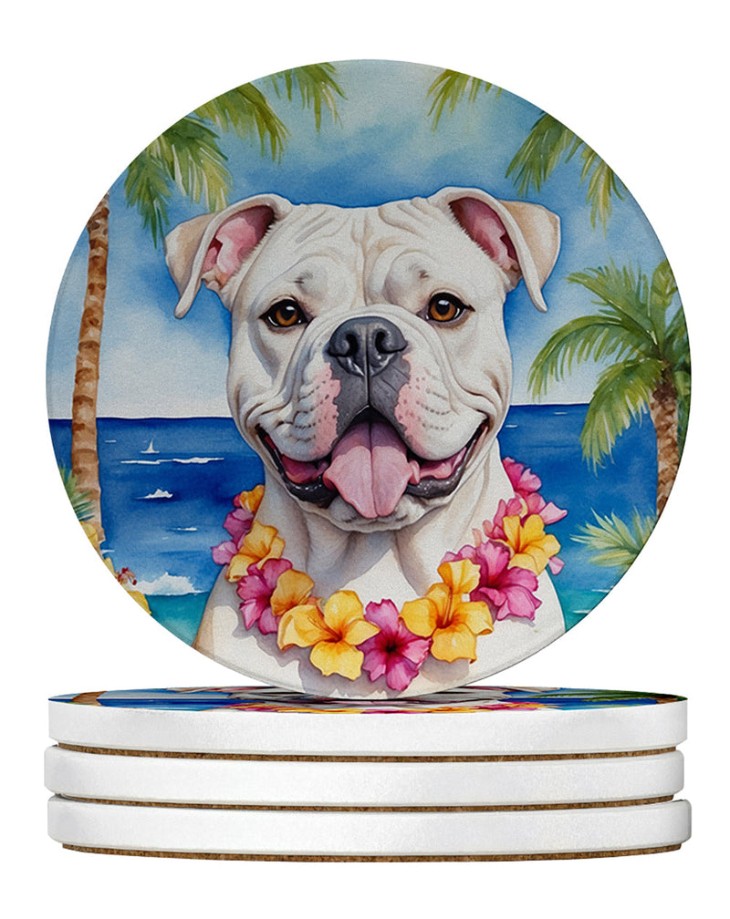 American Bulldog Luau Large Sandstone Coasters Pack of 4