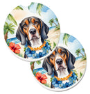 American English Coonhound Luau Car Coasters – Set of 2 - Absorbent Stone with Fun & Functional Artwork