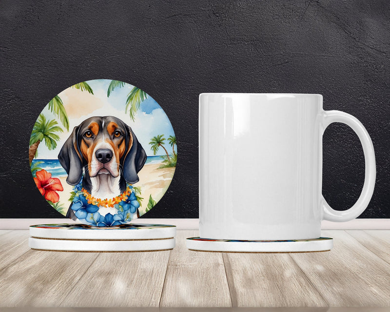 American English Coonhound Luau Large Sandstone Coasters Pack of 4