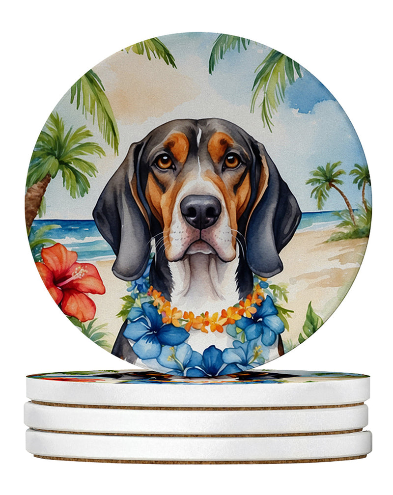 American English Coonhound Luau Large Sandstone Coasters Pack of 4