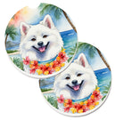 American Eskimo Luau Car Coasters – Set of 2 - Absorbent Stone with Fun & Functional Artwork