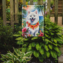 American Eskimo Luau Garden Flag – Tropical Dog Decor with Hibiscus & Palm Leaves