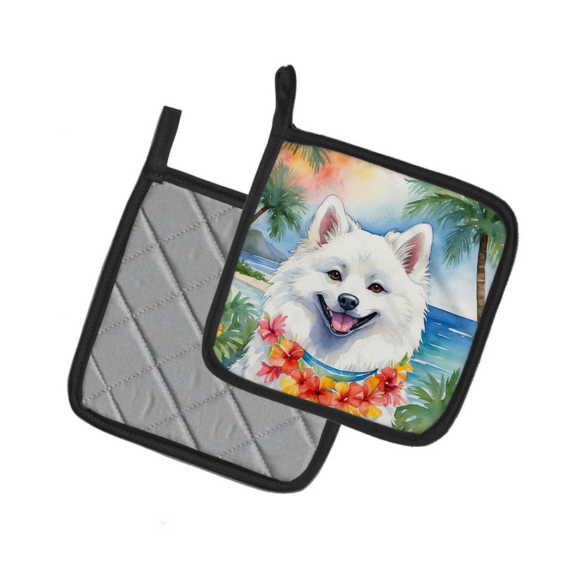 American Eskimo Luau Pot Holders - Set of 2 Decorative Kitchen Helpers | Made in the USA
